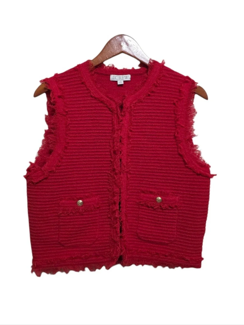 J. Crew Textured Vest in Fine Bouclé Vintage Red Size Medium